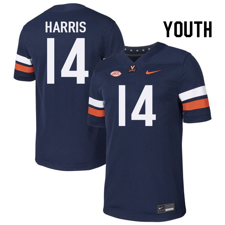Youth Virginia Cavaliers #14 Trell Harris College Football Jerseys Stitched-Navy